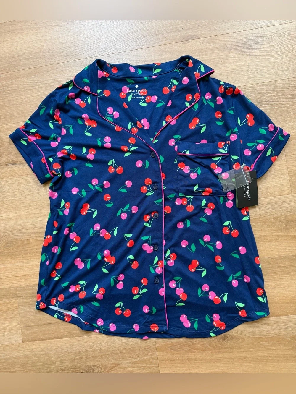 NWT. Kate Spade Women's Navy Cherry Pajama Set, Size M